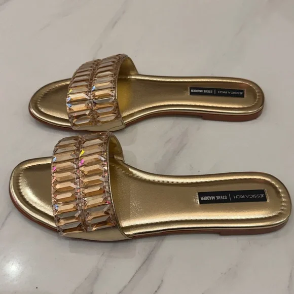 JESSICA RICH / STEVE MADDEN Amber Gold Slide Sandals - Picture 6 of 12